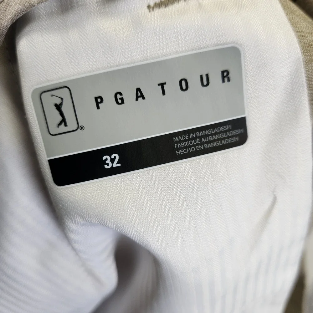 PGA‎ Tour Mens Golf Shorts Tan Heathered Flat Front Performance Size 32